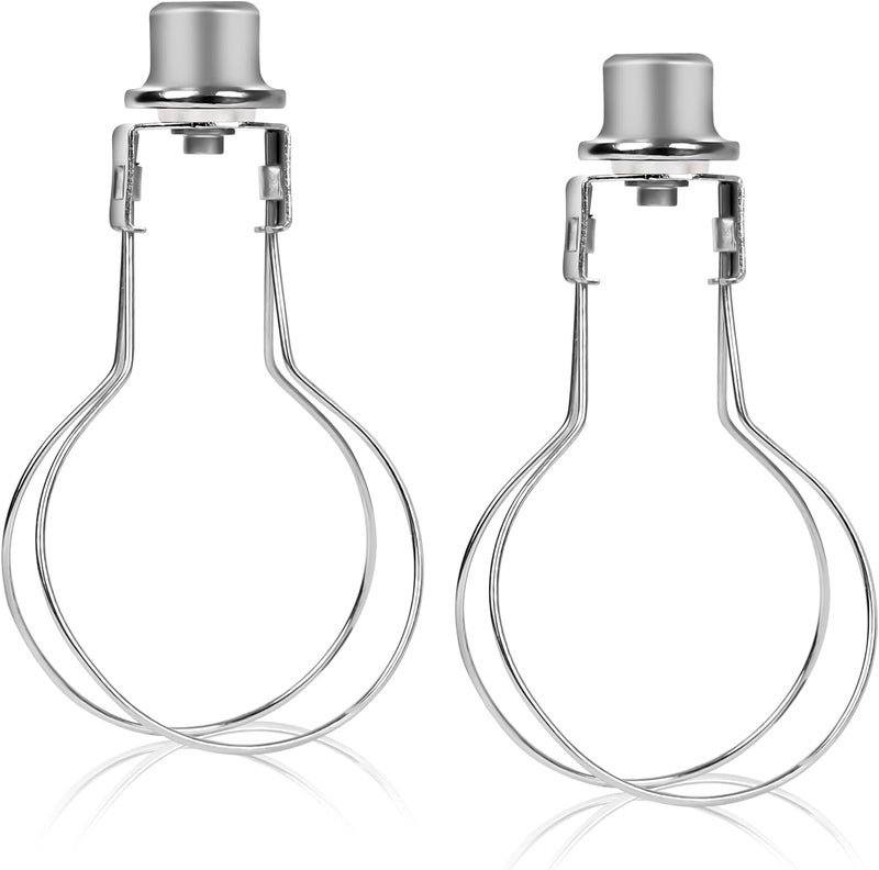 ALUCSET 2 Pack Round Lamp Shade Light Bulb Clip Adapter, Lampshade Holder Clip on with Lamp Shade Attaching Finial Top Bracket Holder Support Fitter Parts Converter (Set of 2, Silver) - Image 1